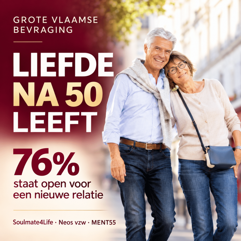 Liefde na 50 leeft: 76% staat open voor een nieuwe relatie – Grote Vlaamse Bevraging van Soulmate4Life, Neos vzw en MENT55